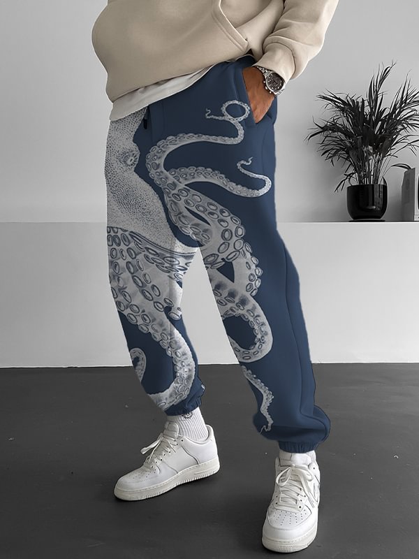 Men's Japanese Art Octopus Graphic Printed Casual Sweatpants