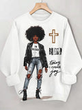 Women's Afro Girl Blessed Today I Choose Joy Print Casual Sweatshirt
