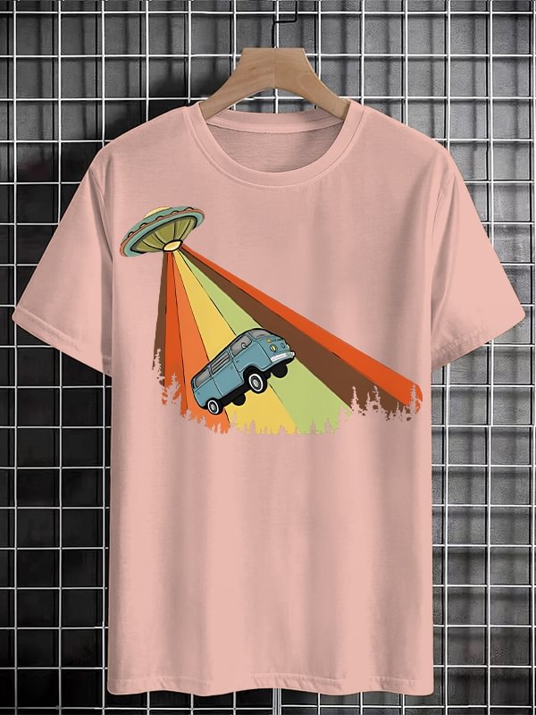 Men's Bus Taken Away By UFO Graphic Print Cotton Casual T-Shirt