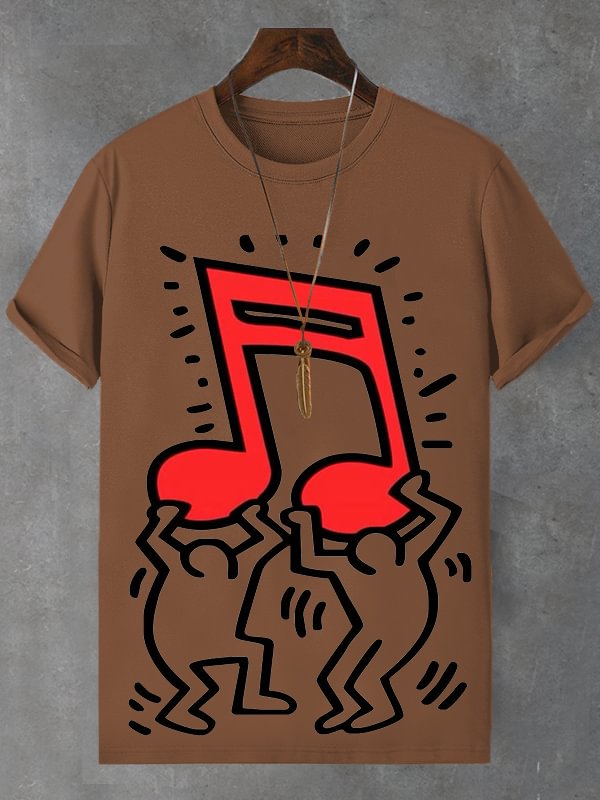 Men's Man Holding Musical Note Print Cotton Casual T-Shirt