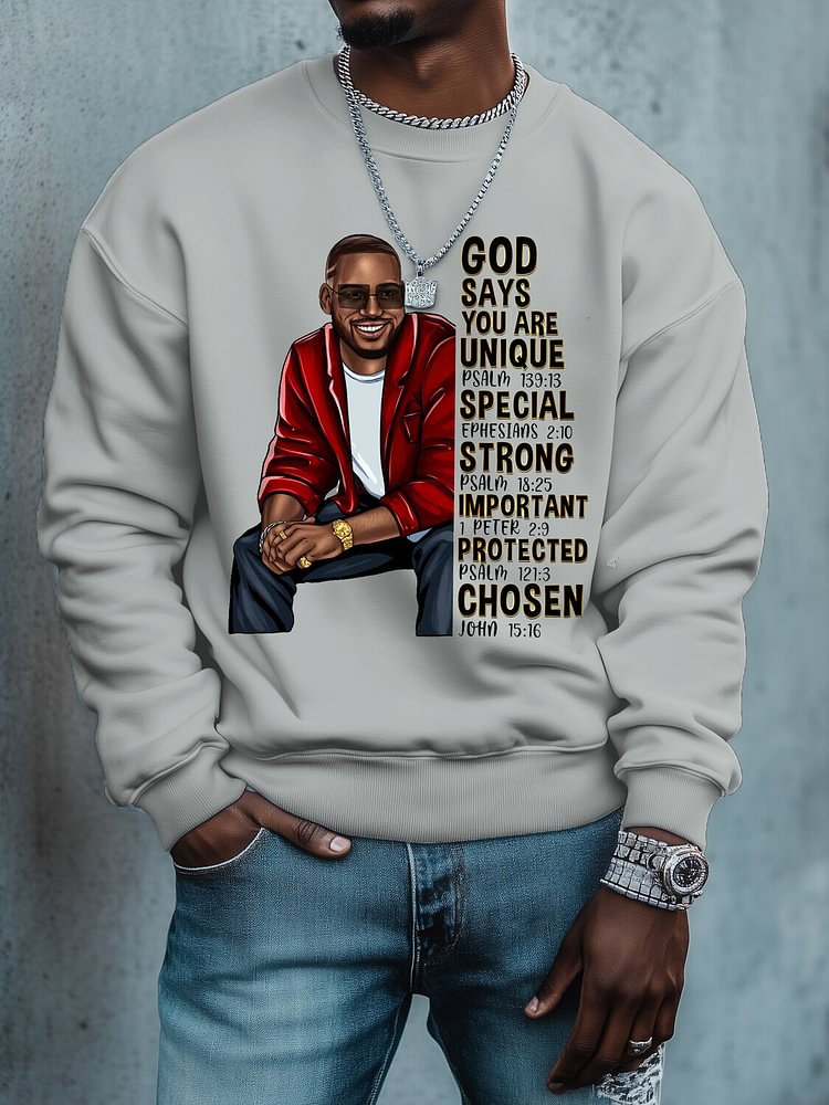 Men's God Says You Are Unique Special Strong Important Protected Chosen Print Cotton Casual Sweatshirt