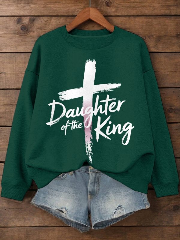 Women's Daughter of the King Print Cotton Long Sleeve T-Shirt Thin Sweatshirt