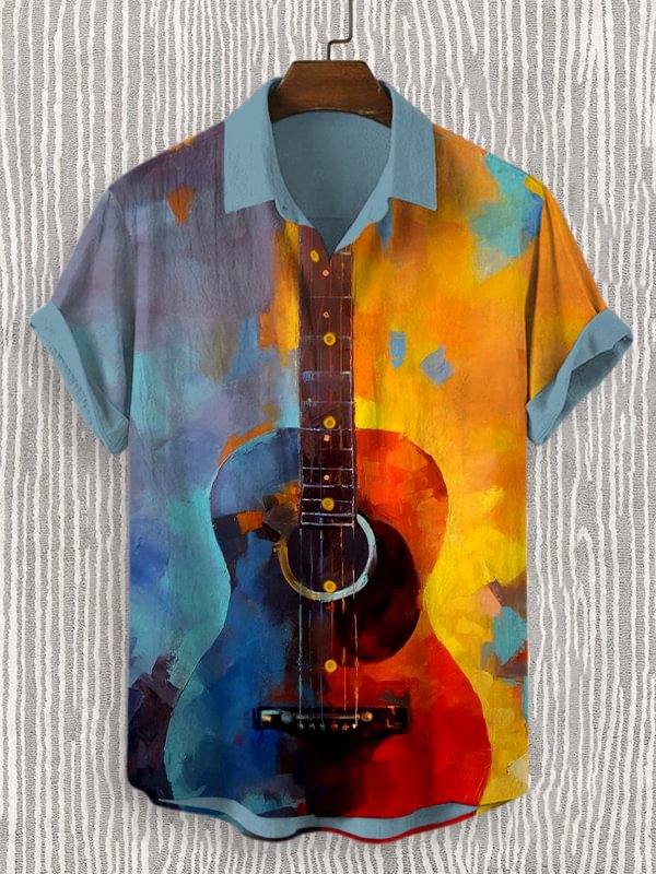 Men's Guitar Music Oil Painting Art Print Casual Shirt