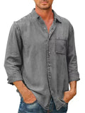 Men's Casual Seam Turndown Collar Long Sleeve Button Shirt