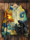 Women's Great Wave Betta Fish Art Print Cozy Hoodie