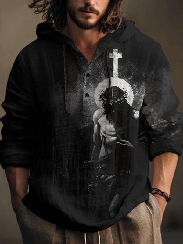 Men's Jesus Crown Of Thorns Art Print Hooded Shirt