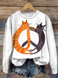 Women's Cats Peace And Love Graphic Print Cozy Sweatshirt