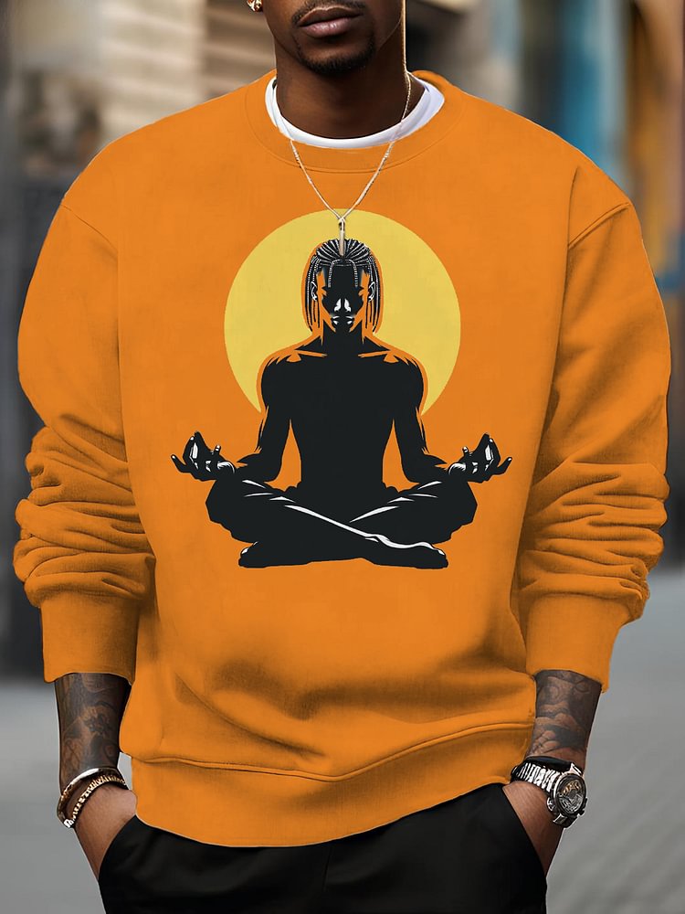 Men's Religious Belief Meditation Print Cotton Casual Sweatshirt