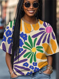 Women's Colorful Flowers Pattern Print Casual T-Shirt