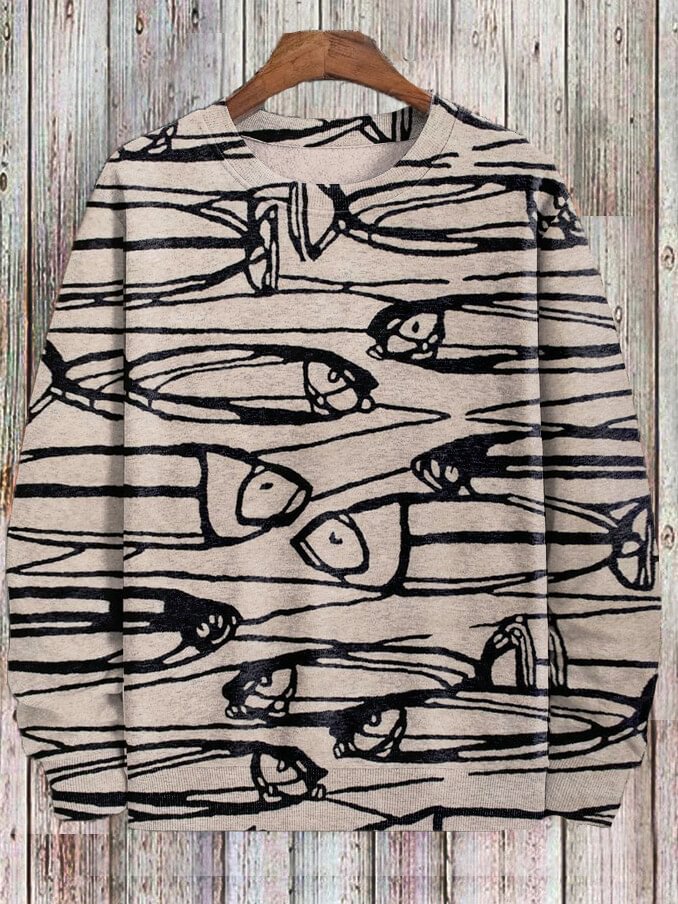 Men's Sardine Art Painting Print Casual Sweatshirt