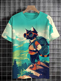 Men's Cat Climbing Mountain Outdoors Art Print Casual T-Shirt