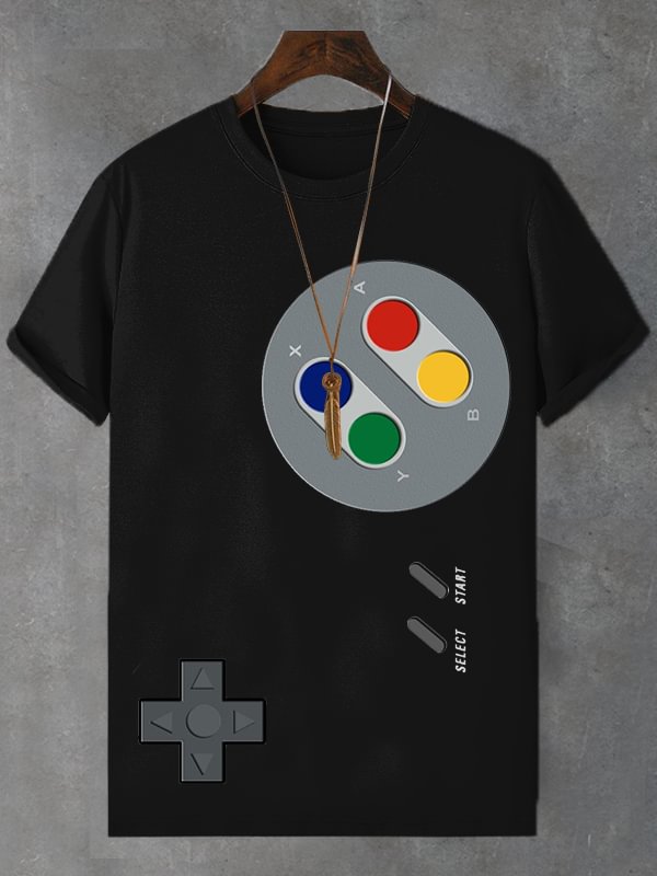 Men's Retro Fun Game Graphic Print Cotton Casual T-Shirt