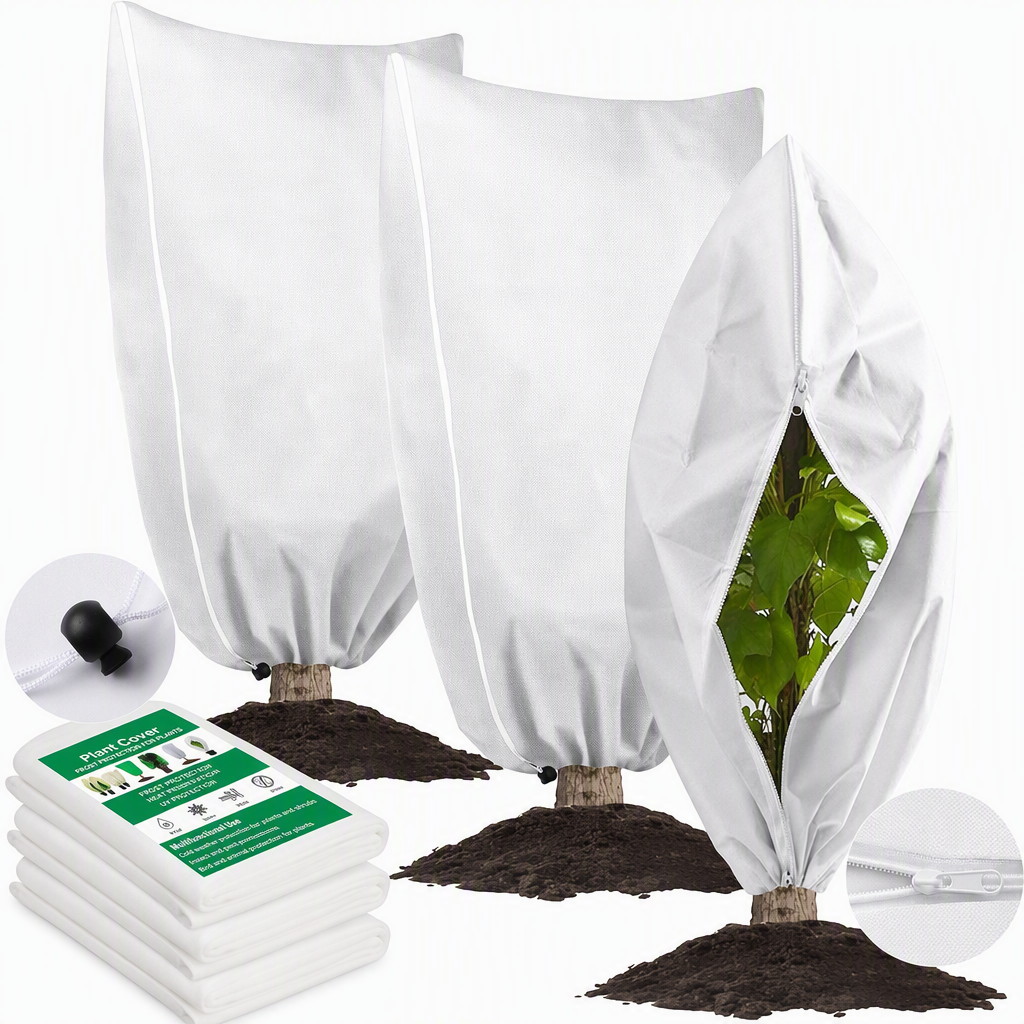 Non Woven Plant Frost Protection Cover Bag Winter Cold Protection with Drawstring and Zipper for Shrubs and Trees