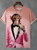Men's Fun Tuxedo Monkey Gentleman Champagne Print T-Shirt