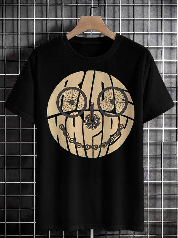 Men's Bike Geometric Fun Art Print Cotton Casual T-Shirt