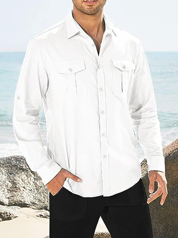 Men's Casual Chest Pockets Single Breasted Long Sleeve Shirt