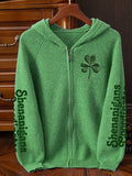 Men's St. Patrick's Day Shamrock Pattern Zip Up Hooded Knit Jacket