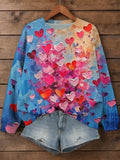 Women's Romantic Heart Shaped Oil Painting Art Print Casual Sweatshirt
