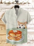 Men's Corgi Pancakes Art Print Linen Blend Shirt