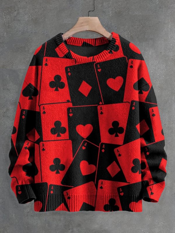 Men's Poker Ace Art Print Knit Sweatshirt