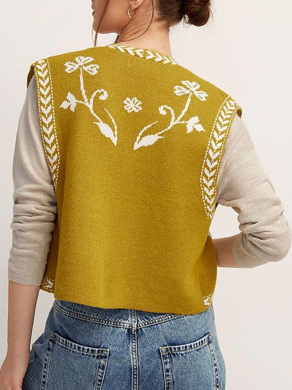 Women's Vintage Floral Pattern Knitted Vest