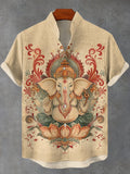 Men's Retro Lotus Ganesha Spiritual Art Print Linen Blend Shirt