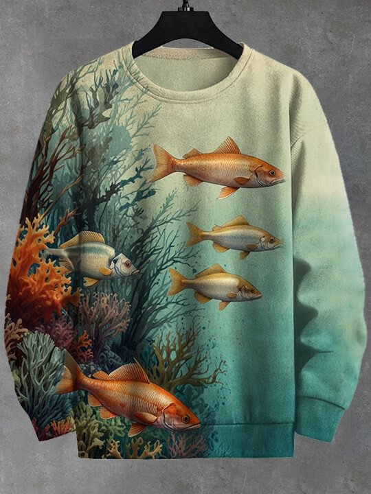 Men's Ocean Life Fish Coral Print Casual Sweatshirt