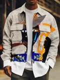 Men's Black Man Trombone Vintage Print Denim-Like Long Sleeve Shirt