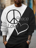 Men's Black And White Peace And Love Print Casual Sweatshirt