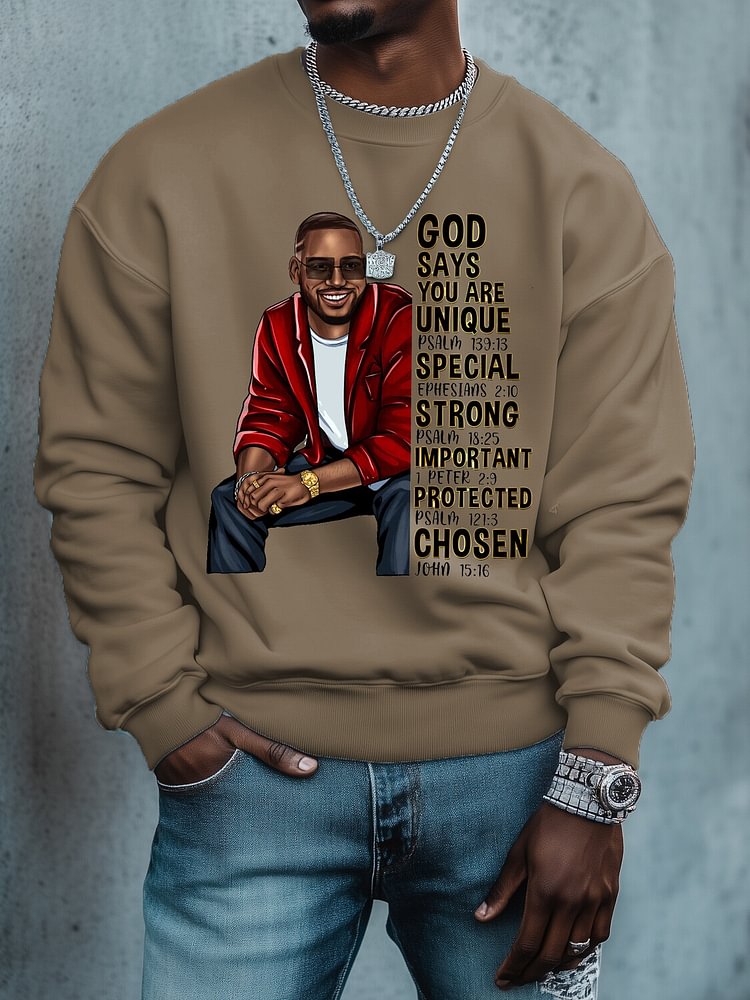 Men's God Says You Are Unique Special Strong Important Protected Chosen Print Cotton Casual Sweatshirt