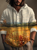 Men's Autumn Atmosphere Rural Oil Painting Print Hooded Shirt
