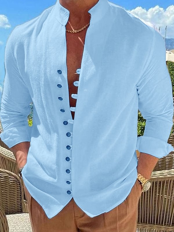 Men's Retro Cotton And Linen Casual Long Sleeve Shirt