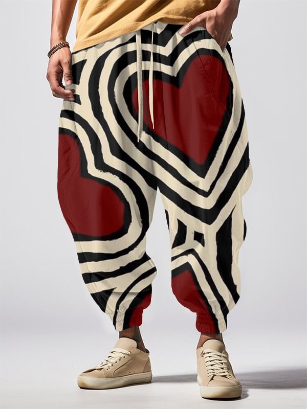Men's Valentine's Day Love Print Loose Drawstring Waist Sweatpants