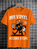 Men's Mr Vinyl Record Store Print Cotton Casual T-Shirt