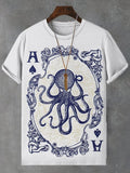 Men's Poker Octopus Graphic Print Casual T-Shirt