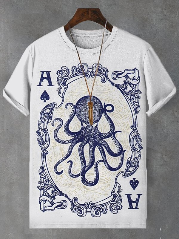 Men's Poker Octopus Graphic Print Casual T-Shirt