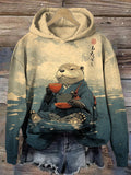 Women's River Kimono Otter Tasting Tea Japanese Art Print Hoodie