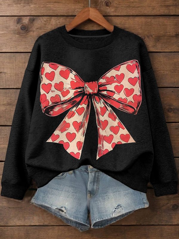 Women's Valentine's Day Love Butterfly Print Cotton Long Sleeve T-Shirt Thin Sweatshirt