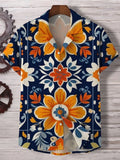 Men's Flower Pattern Mexican Art Casual Linen Blend Shirt