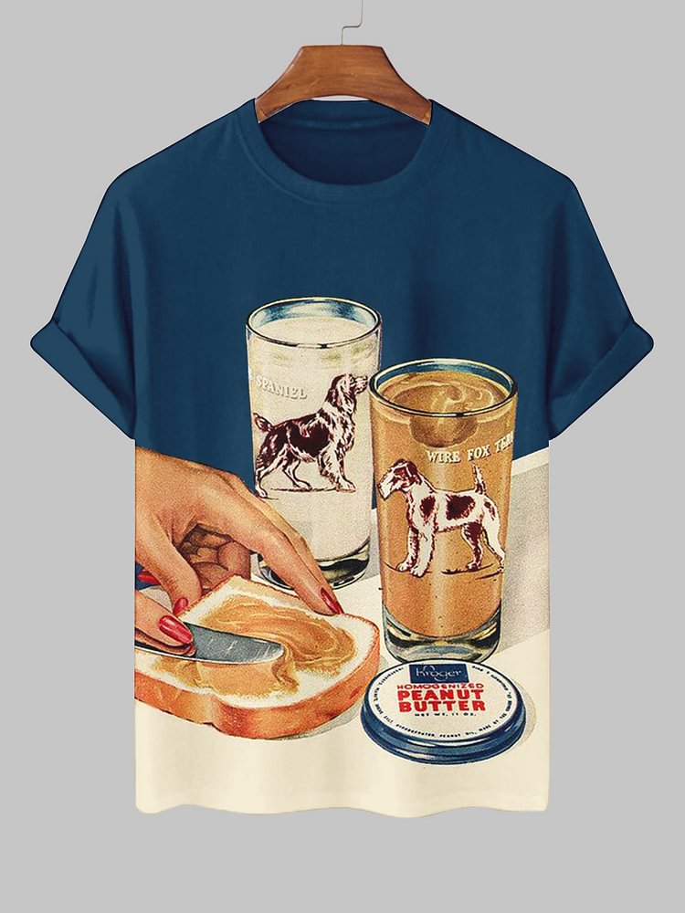 Men's Peanut Butter Bread Breakfast Vintage Print Casual T-Shirt
