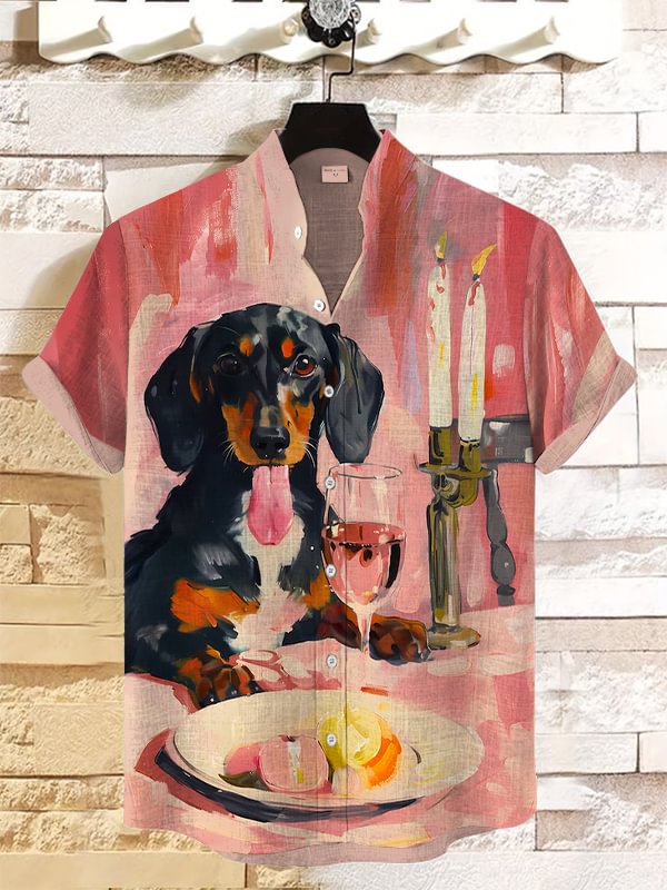 Men's Dachshund Oil Painting Art Casual Shirt