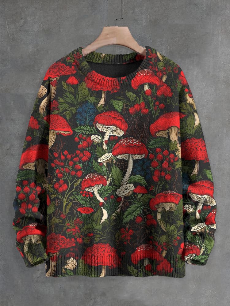 Men's Floral Mushroom All Over Print Knit Sweatshirt