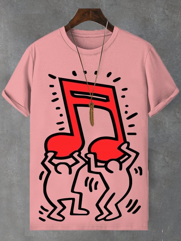 Men's Man Holding Musical Note Print Cotton Casual T-Shirt