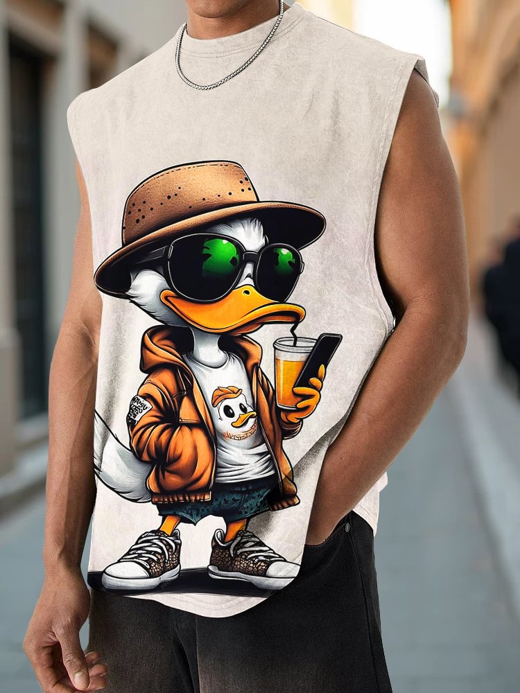 Men's Duck with Sunglasses Cartoon Art Print Tank Top