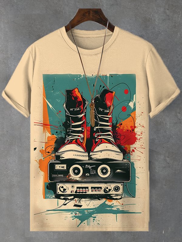 Men's Retro Hip Pop Record Music Illustration Print T-Shirt