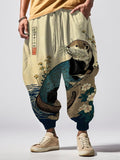 Men's Floral Otter Water Japanese Art Print Casual Loose Drawstring Waist Sweatpants