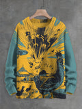 Men's UFO Chickens and Ducks Explode Sci-Fi Art Print Knit Sweatshirt