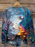 Women's Peacock Oil Painting Print Casual Sweatshirt