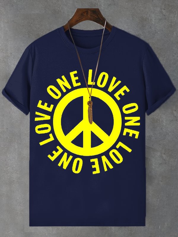 Men's One Love Peace Graphic Print Cotton Casual T-Shirt