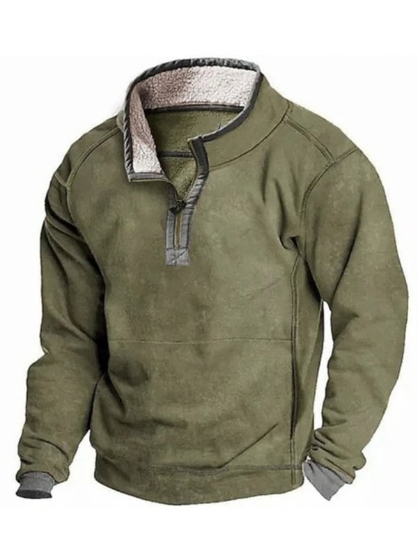 Men's Vintage Plain Pocket Half Zip Collar Pullover Sweatshirt